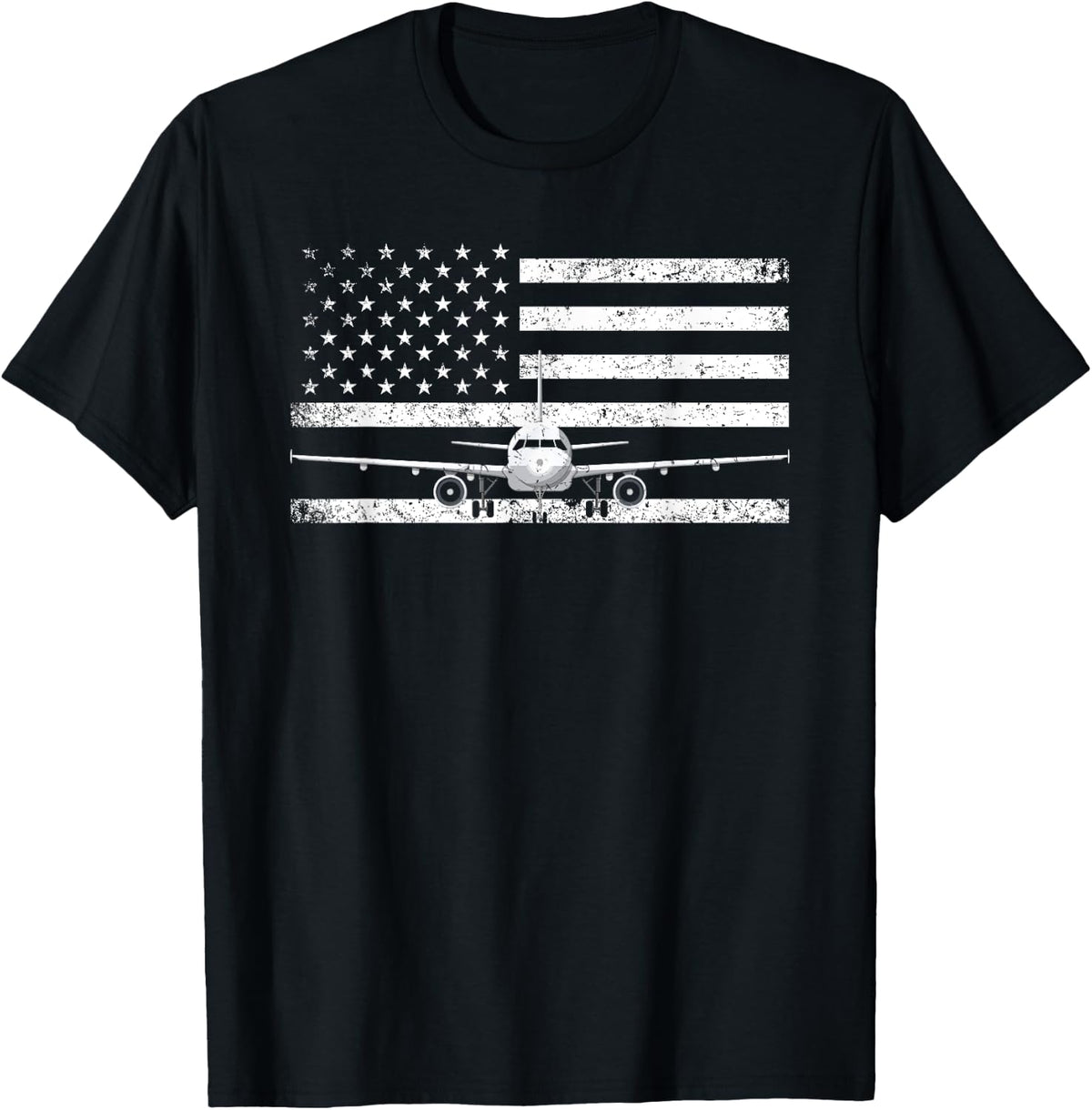 US Flag Airplane Patriotic American Pilot T-Shirt - Black