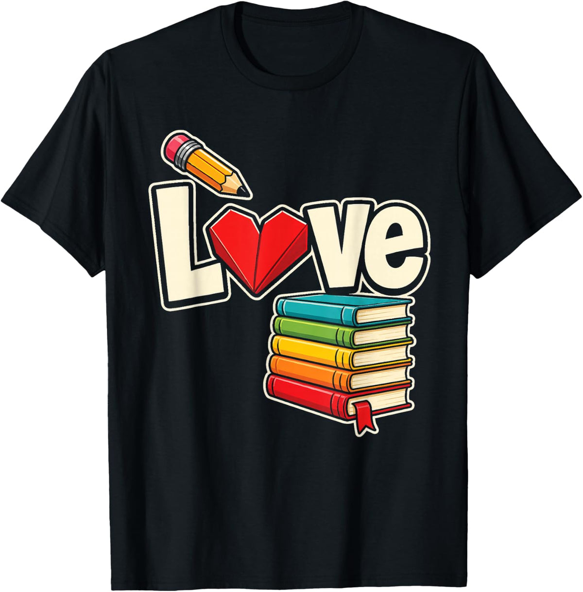 School Librarian Love Elementary Reading Books Gift T-Shirt - Black