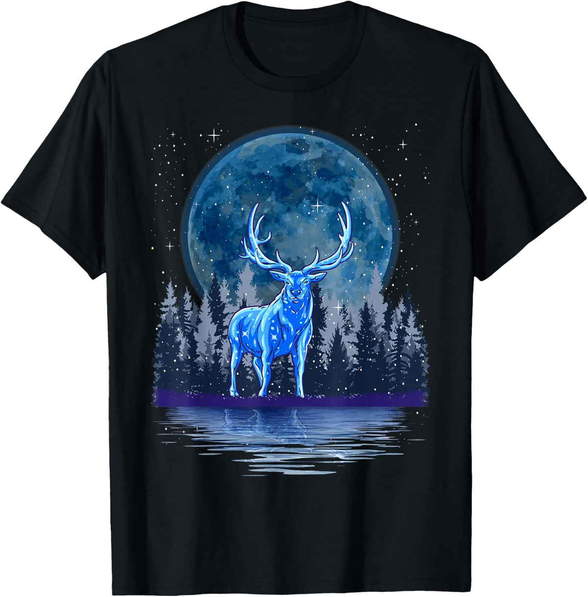 Vintage Winter Elk Reindeer T-Shirt - Black