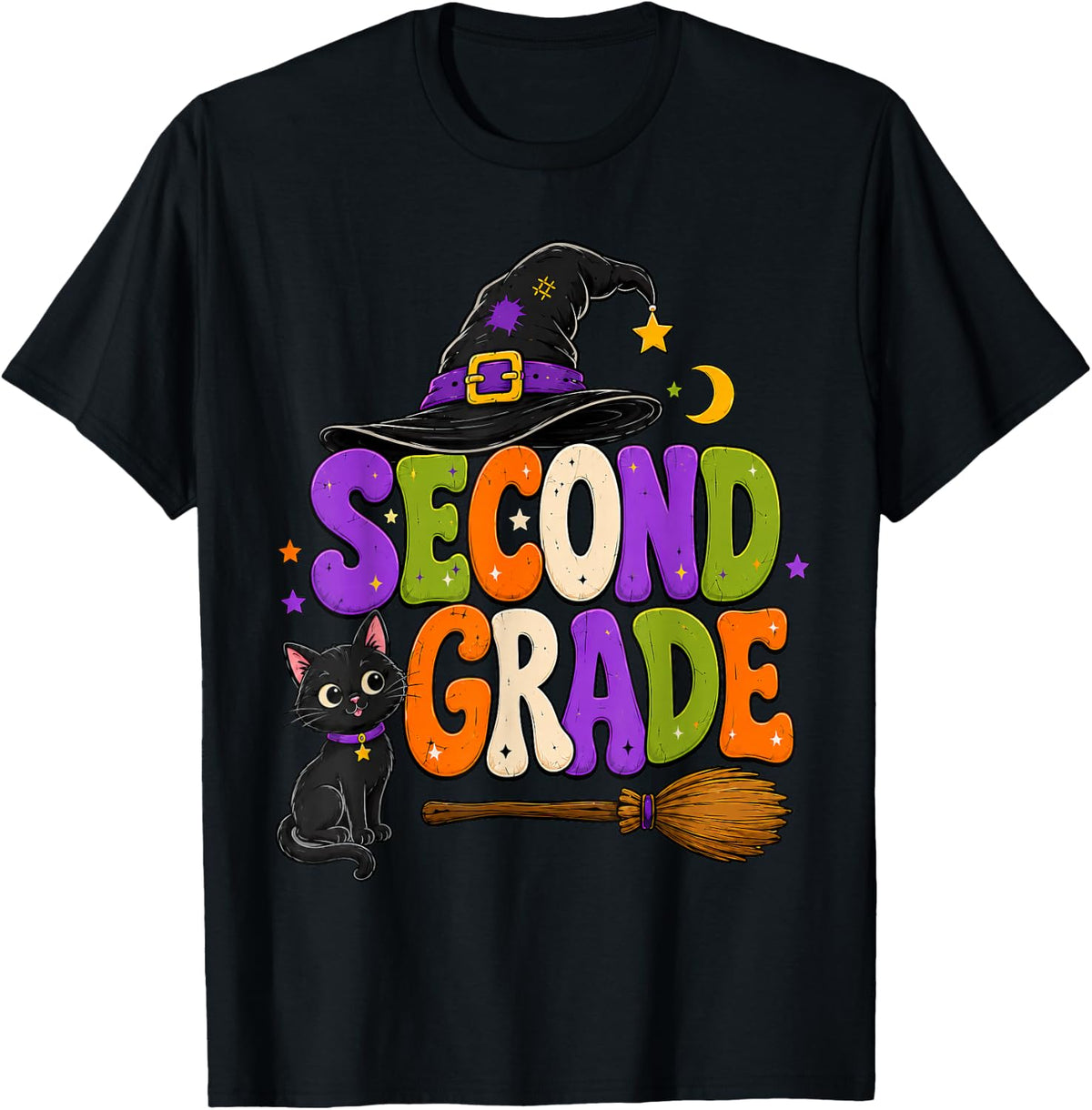 2nd Grade Funny Halloween Witch Teacher Kids Second Grade T-Shirt - Black