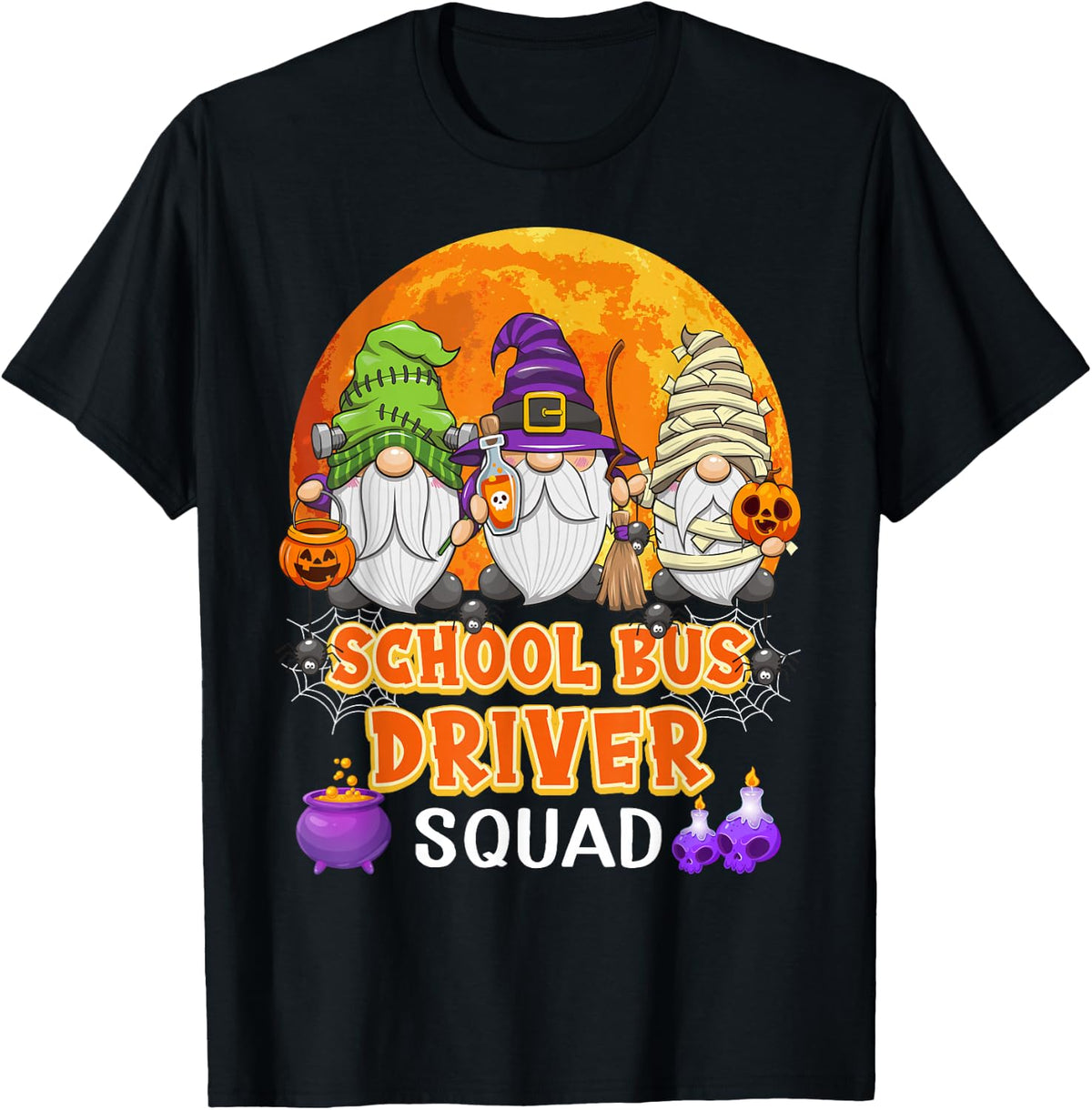 School Bus Driver Squad Halloween Drivers Gnome Matching T-Shirt - Black