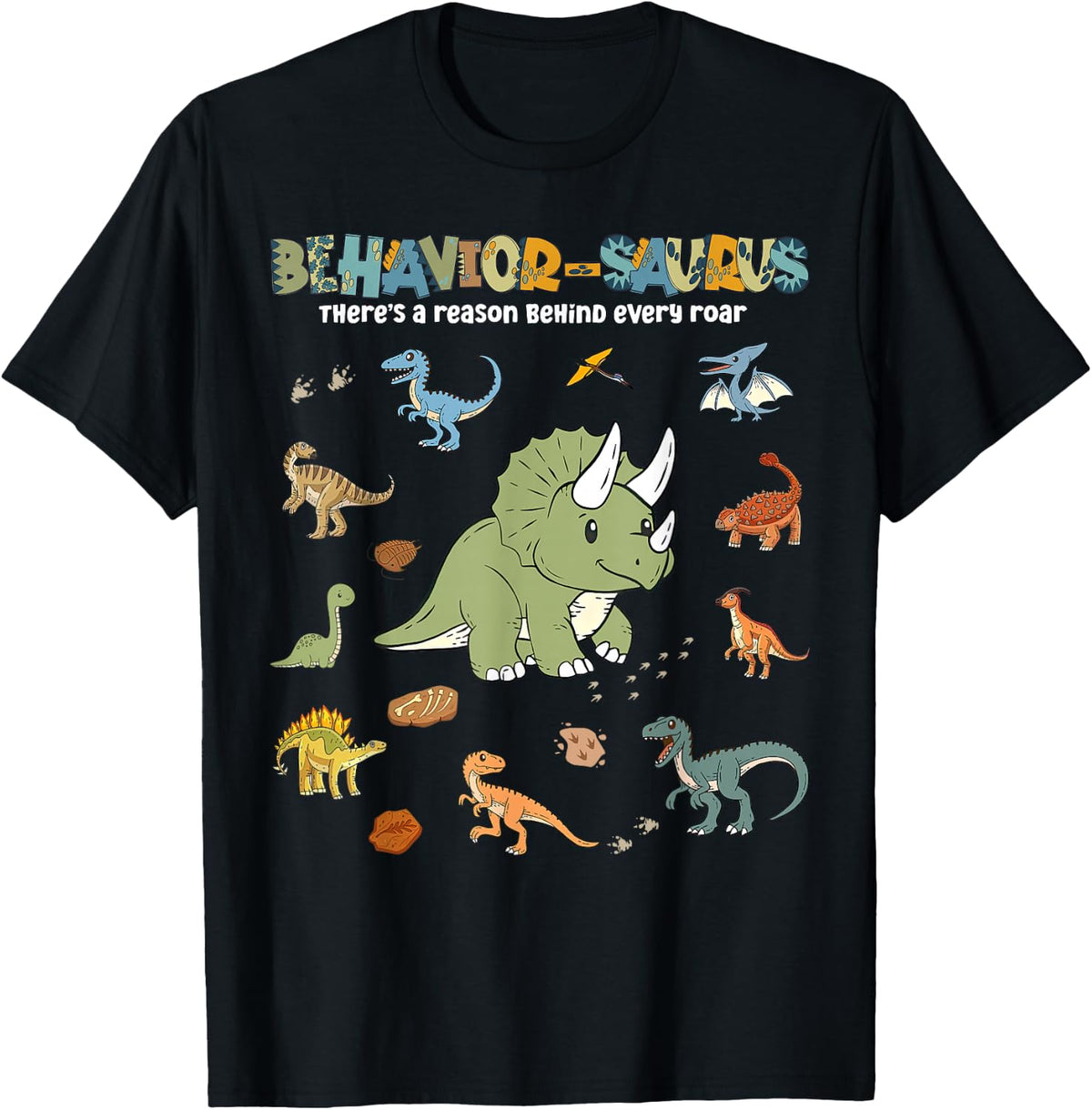 Behavior-Saurus Cute Retro Dinosaur ABA RBT Behavior Analyst T-Shirt - Black