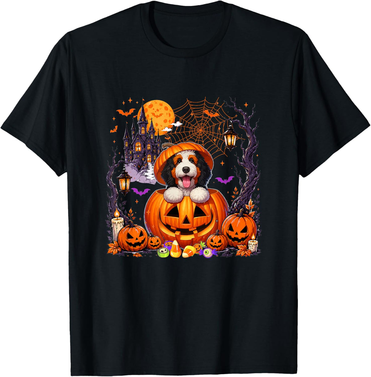 Bernedoodle Inside Horror Carved Pumpkins Halloween Owner T-Shirt - Black