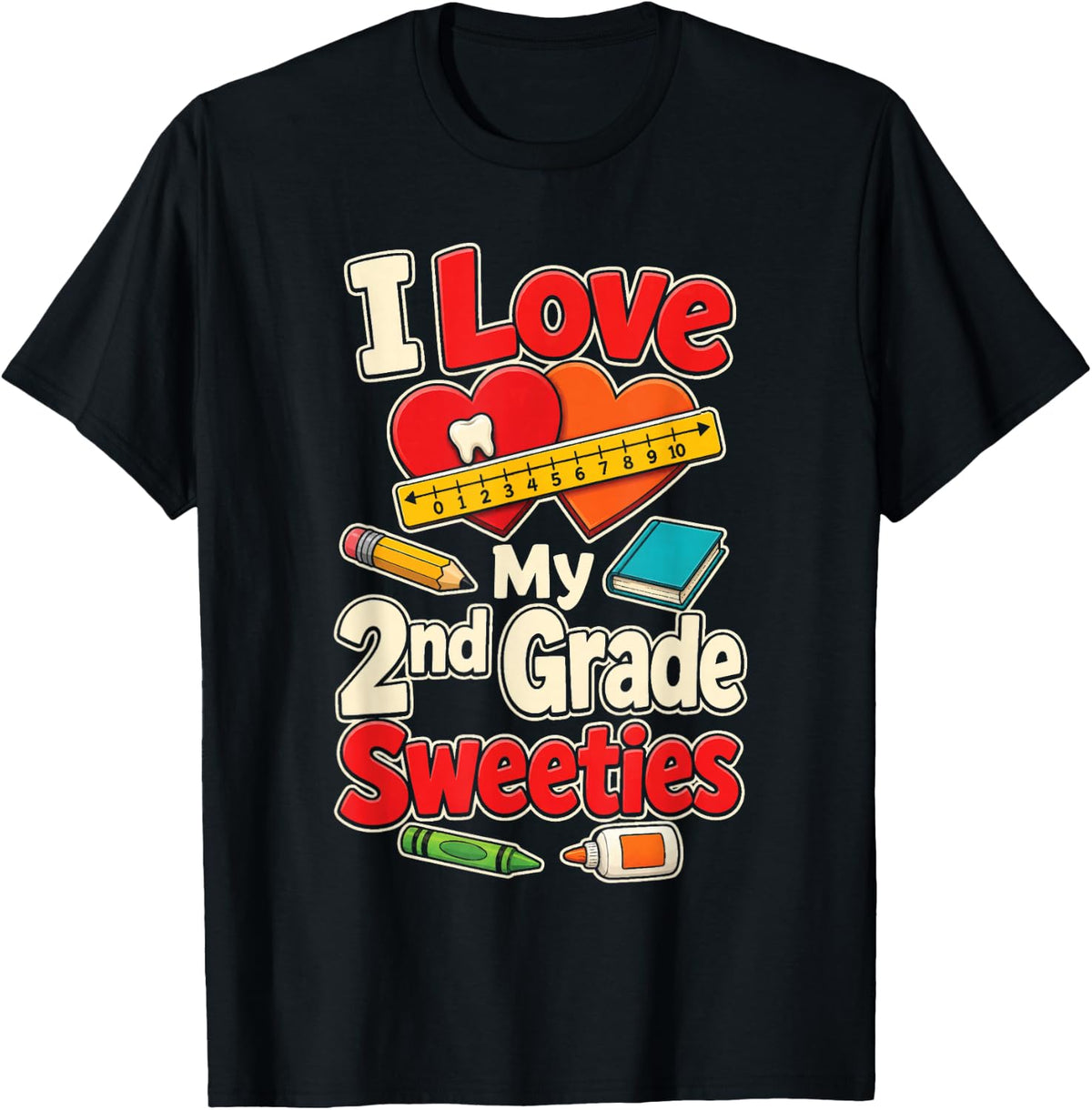 2nd Grade Teacher I Love My Sweeties Elementary School T-Shirt - Black