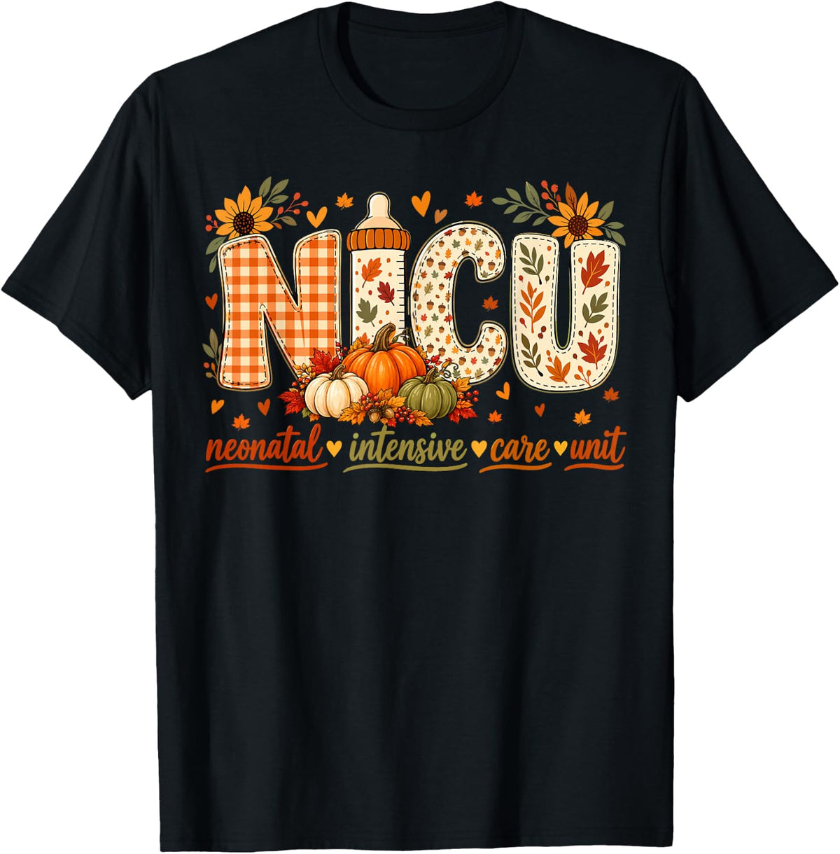 NICU Nurse Pumpkin Fall Neonatal Intensive Care Unit Autumn T-Shirt - Black