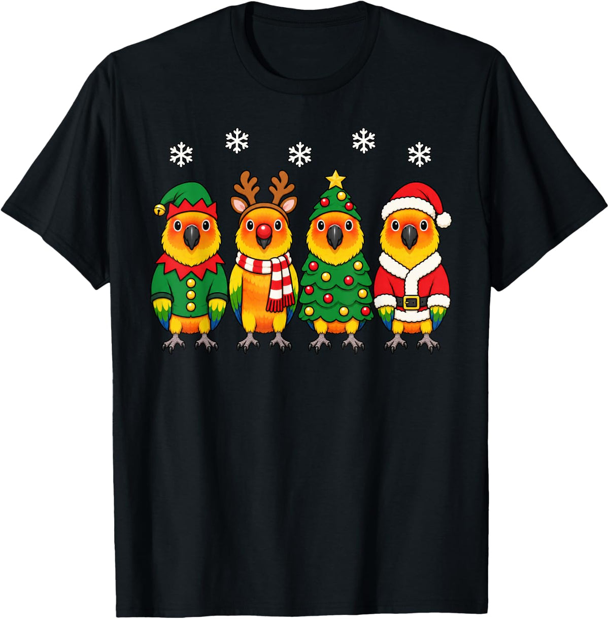 Sun Conure Christmas Reindeer Santa Parrot T-Shirt - Black