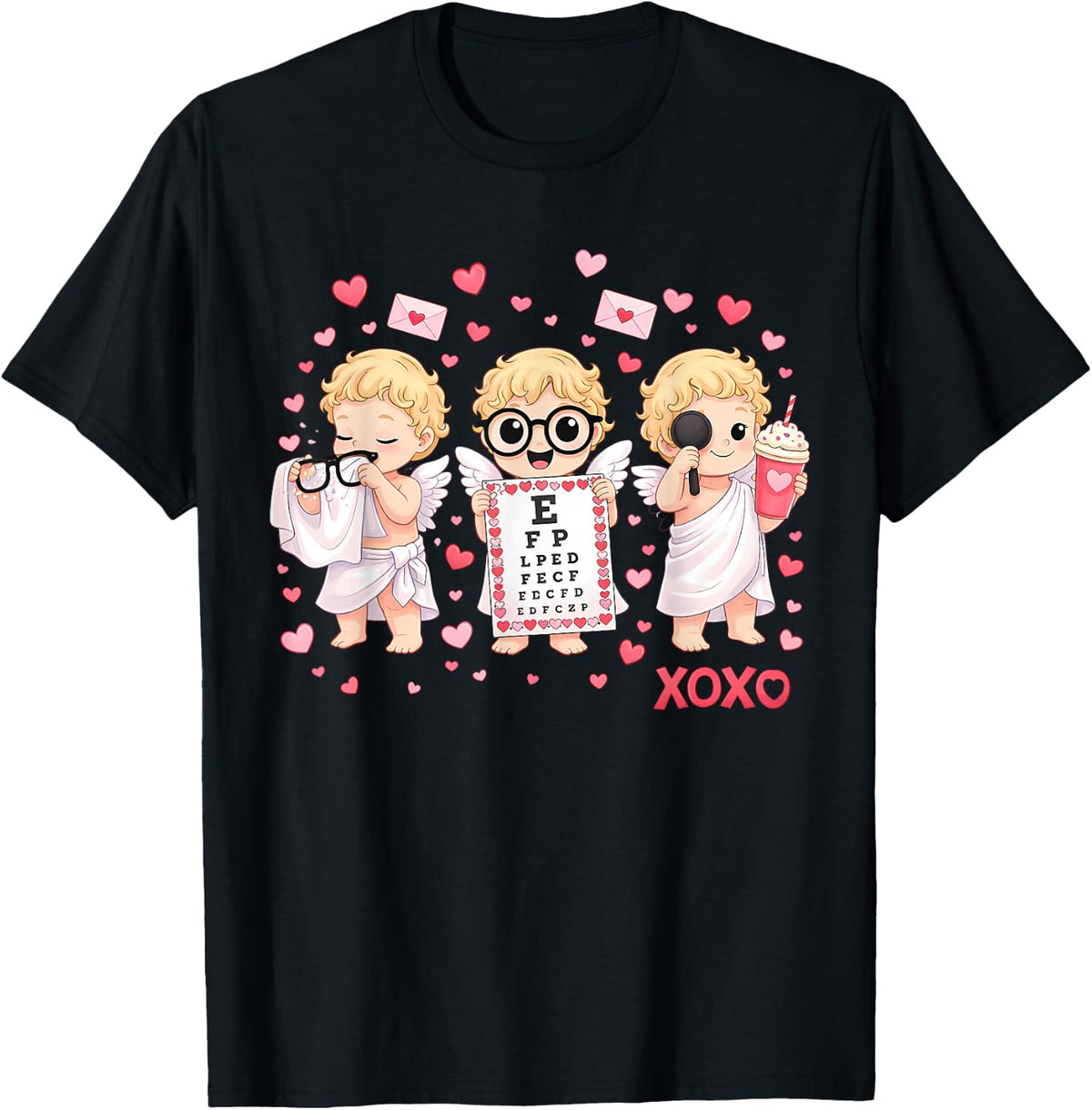 XOXO Cupid Vision Squad Optometrist Valentines Day Eye Dr T-Shirt - Black
