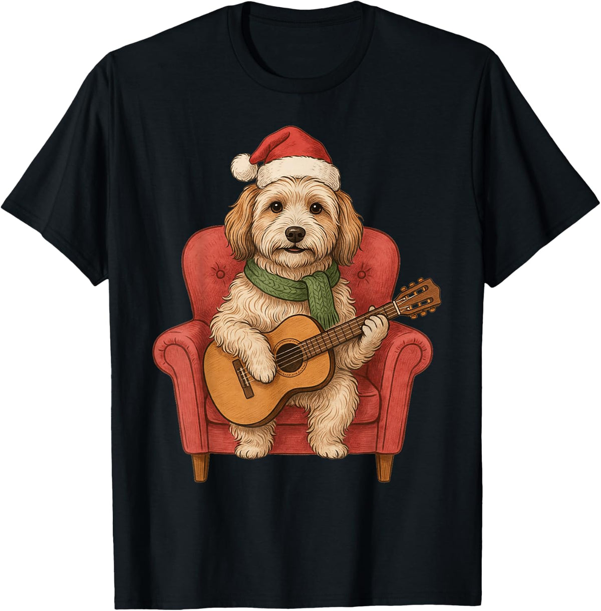 Havanese Acoustic Guitar Christmas Carols T-Shirt - Black