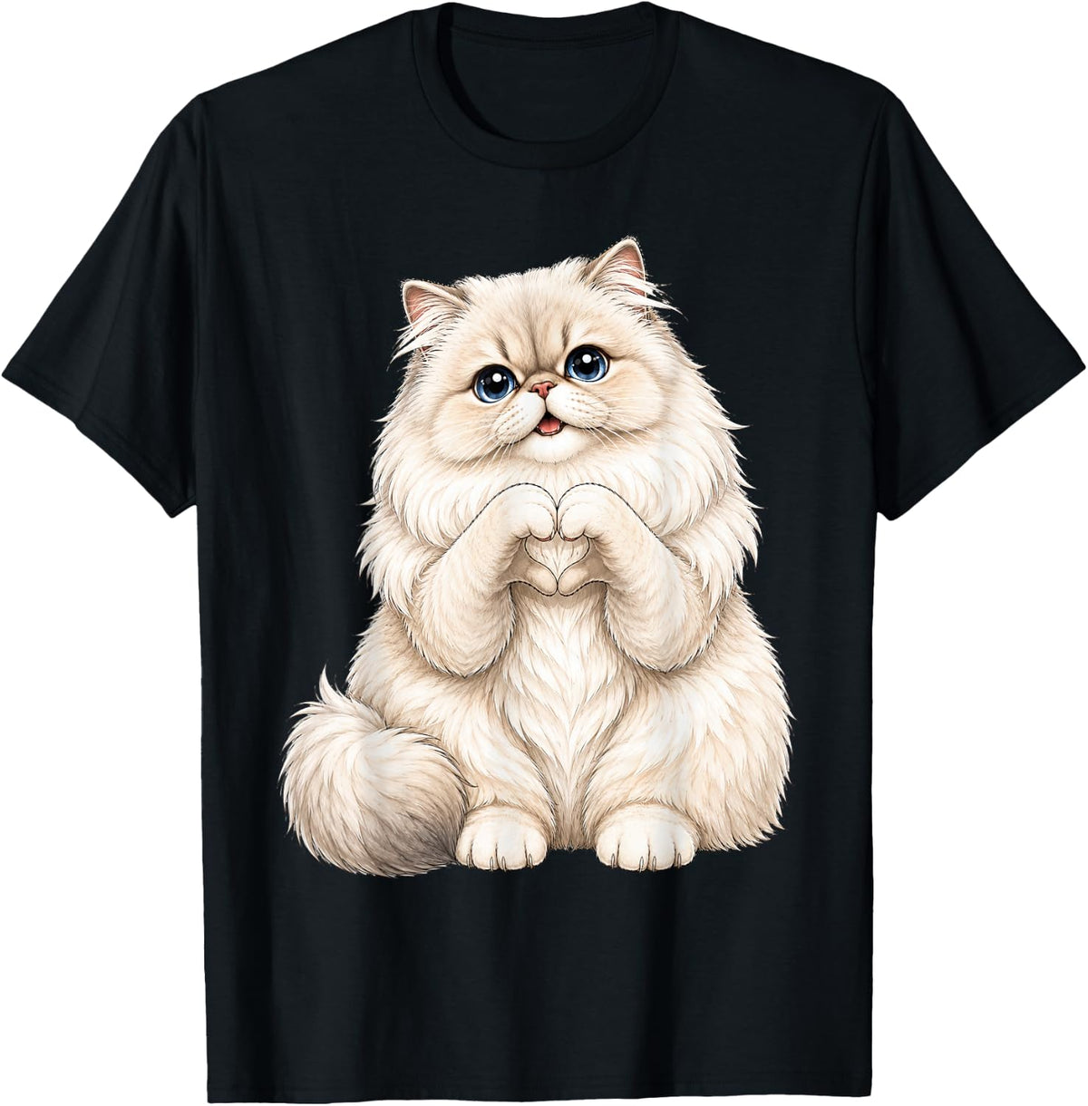 Persian Cat with Heart | Cute Fluffy Royal Kitty with Heart T-Shirt - Black