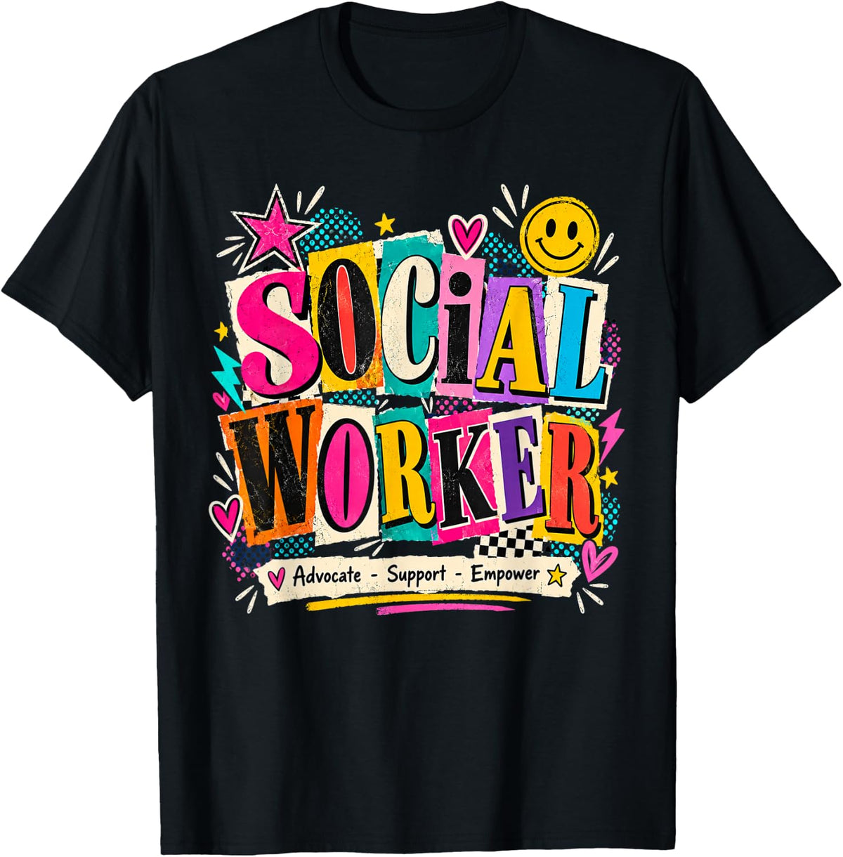 Retro Social Worker Advocate Support Empower for Men Women T-Shirt - Black