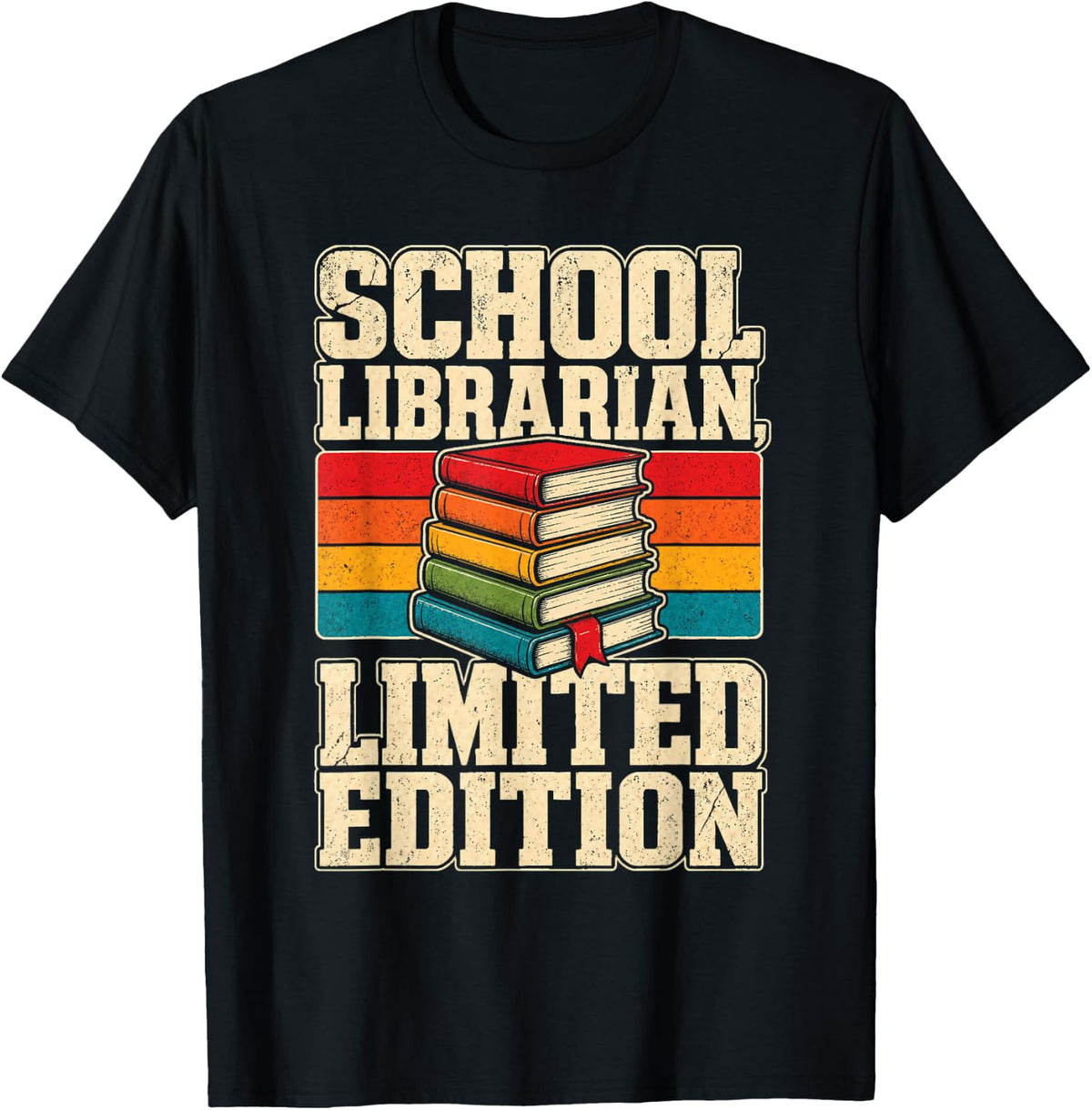 School Librarian Limited Edition Vintage Book Stack Gift T-Shirt - Black