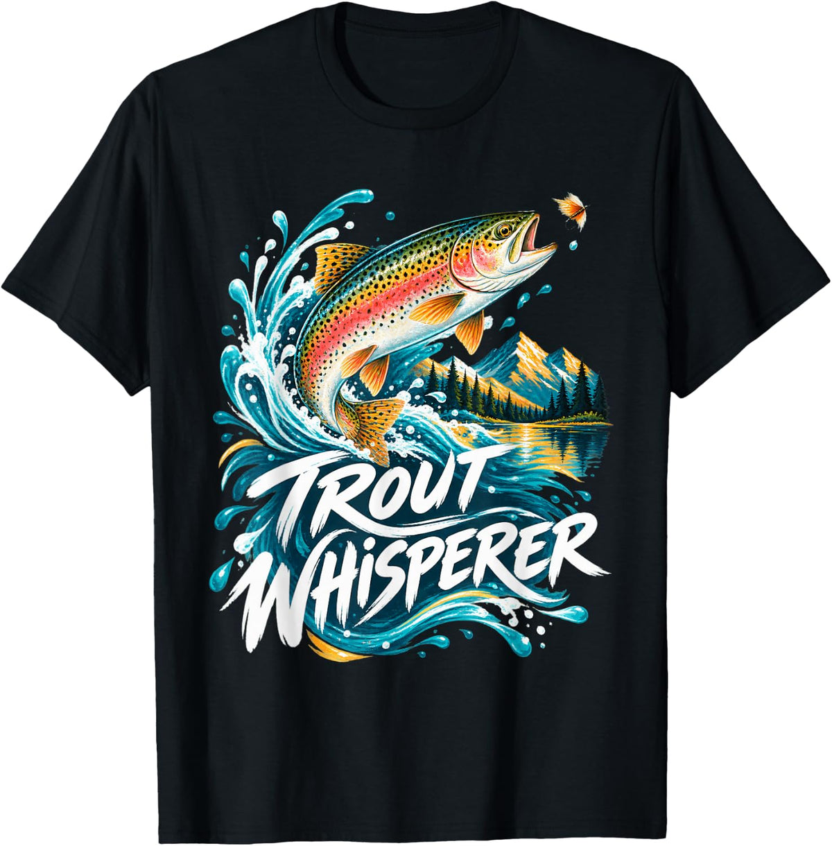 Trout Whisperer Fish in Alpine River T-Shirt - Black