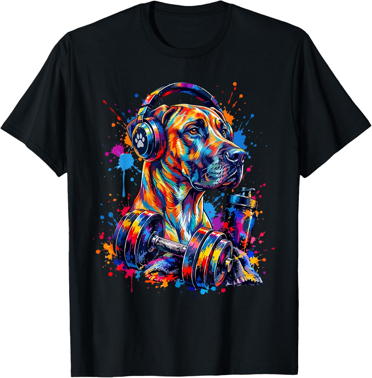 Great Dane Gym and Music Lover Dog Owner T-Shirt - Black