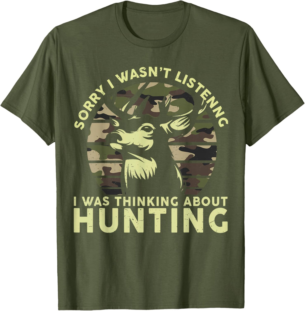 Elk Deer Hunter T-Shirt Funny Deer Hunting Tee Gifts Dad Men T-Shirt - Olive Green