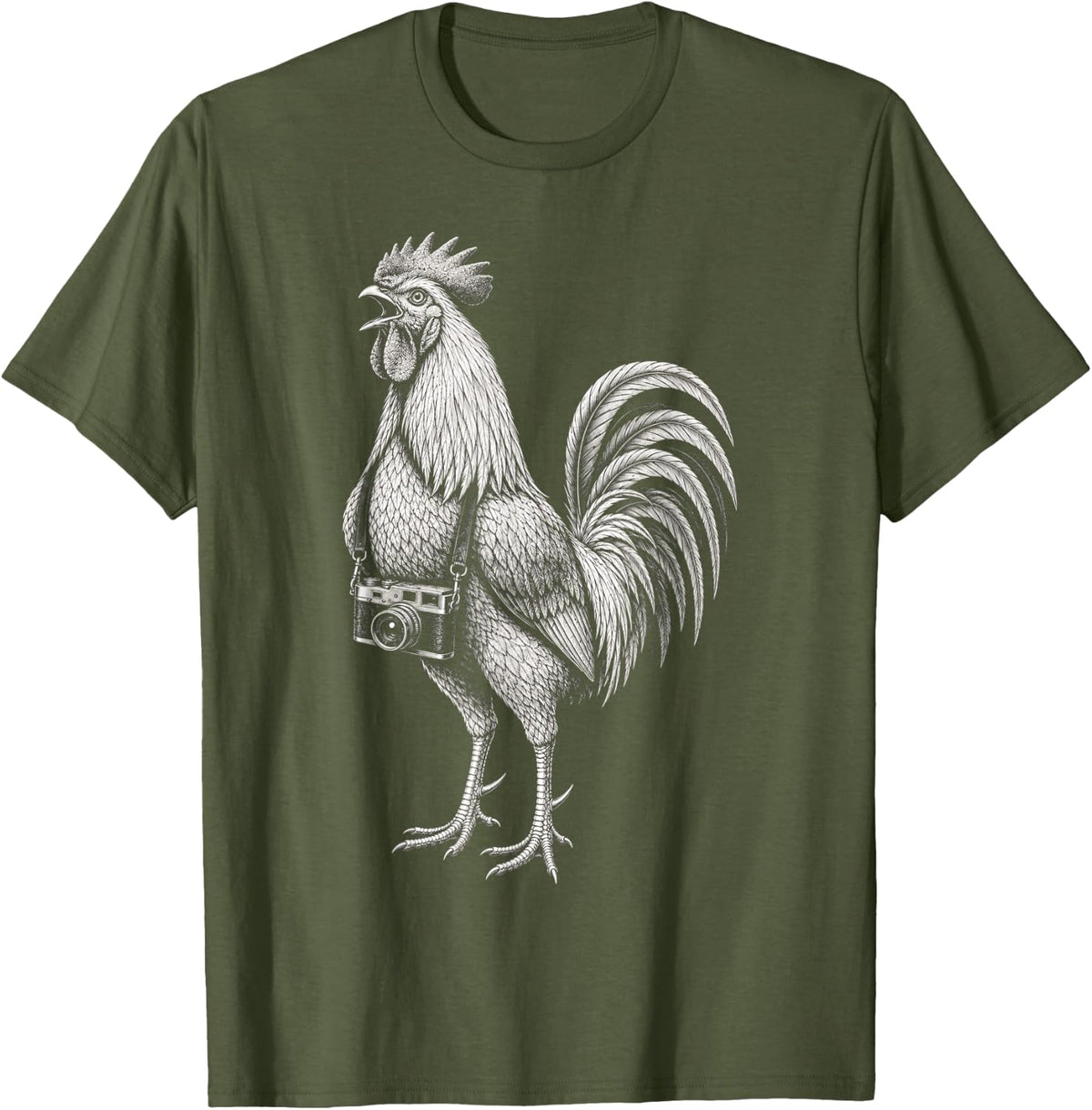 Funny Rangefinder Rooster Wildlife Photographer Vintage T-Shirt - Olive Green