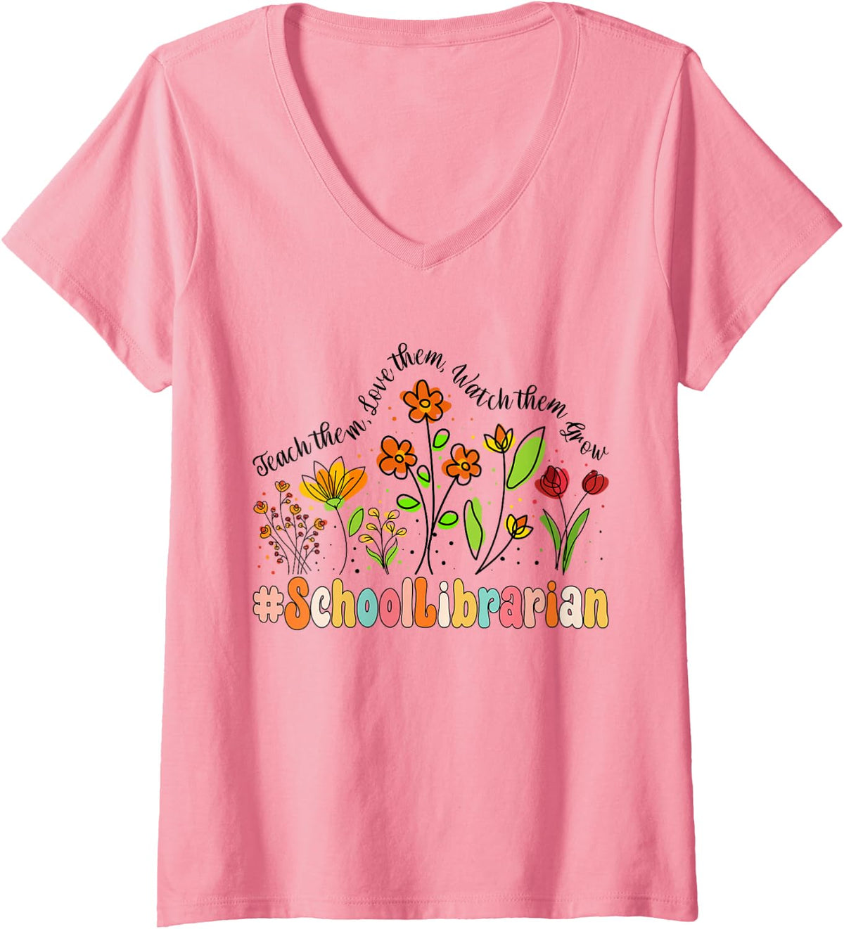 Women's School Librarian Appreciation Week Back to School V-Neck T-Shirt - Pink