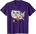 Retro Patriotic USA Map Patchwork Shirt Vintage America T-Shirt - Purple