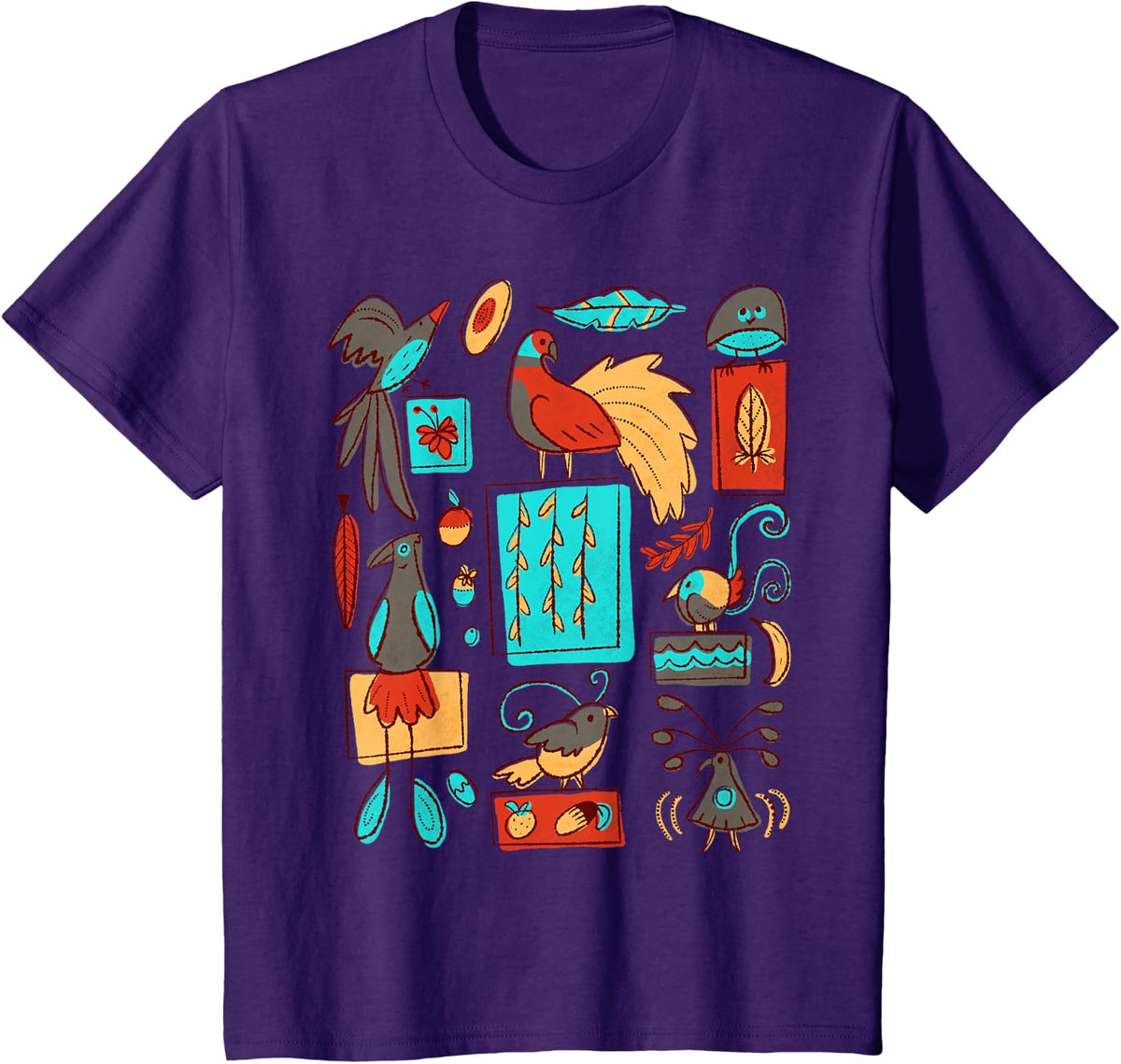Retro 1950s Midcentury Birds Paradise Jungle Pattern for Kid T-Shirt - Purple