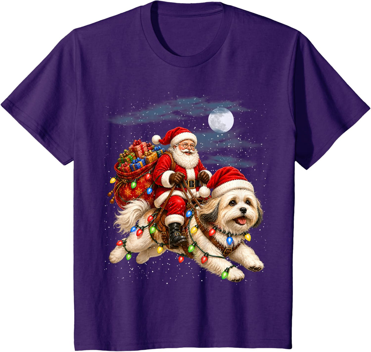 Havanese Christmas Lights Holiday Dog Design T-Shirt - Purple