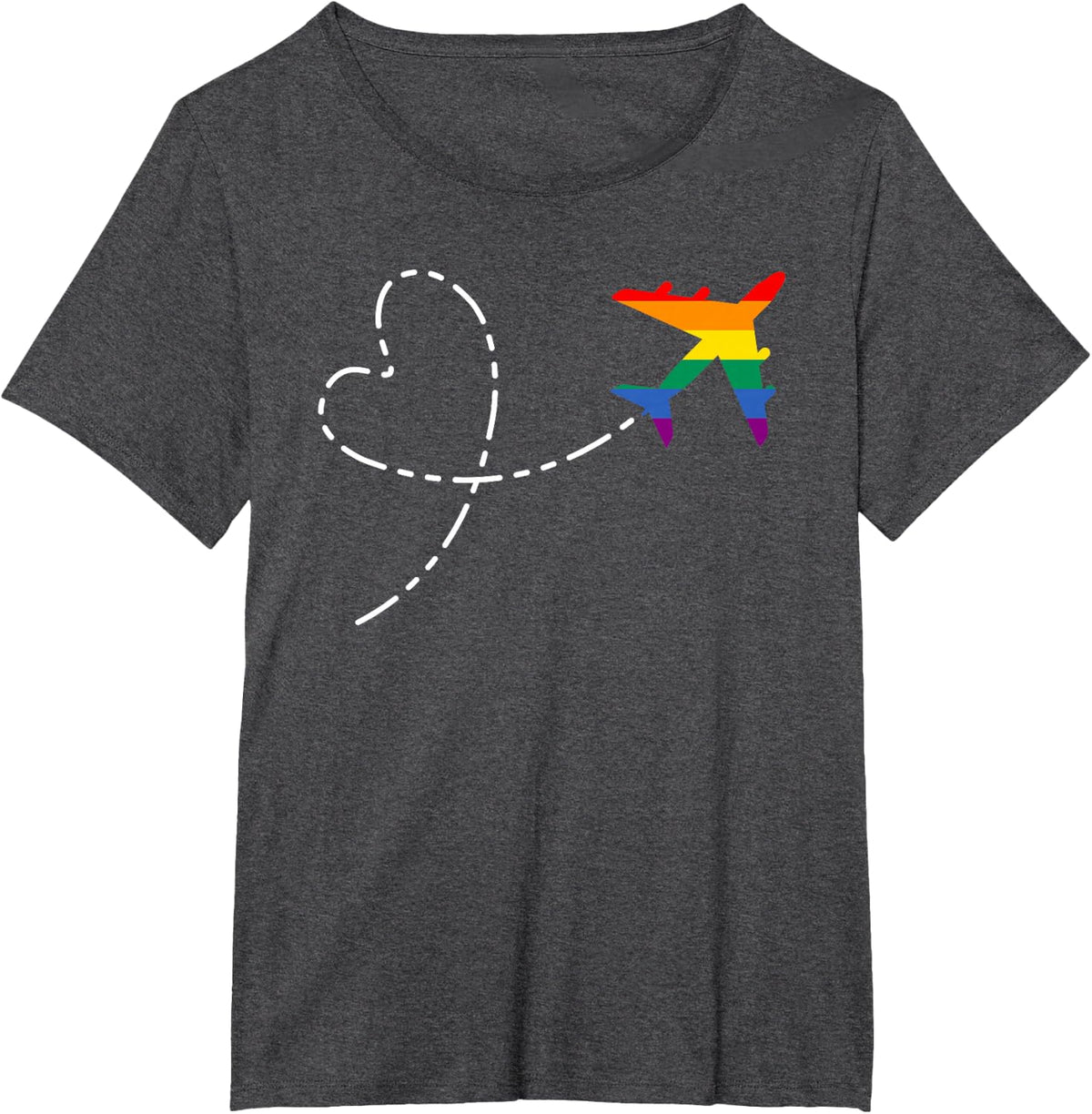 Airplane Rainbow Flag Flight Attendant Pilot LGBT Gay Pride Tee T-Shirt - Dark Heather Grey