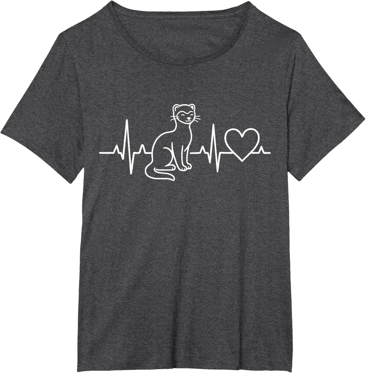 Ferret Heartbeat EKG Line Art Pet Owner Love T-Shirt - Dark Heather Grey