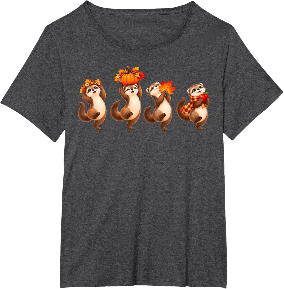 Ferrets Fall Leaves Pumpkins Autumn Happy Thanksgiving Kids T-Shirt - Dark Heather Grey