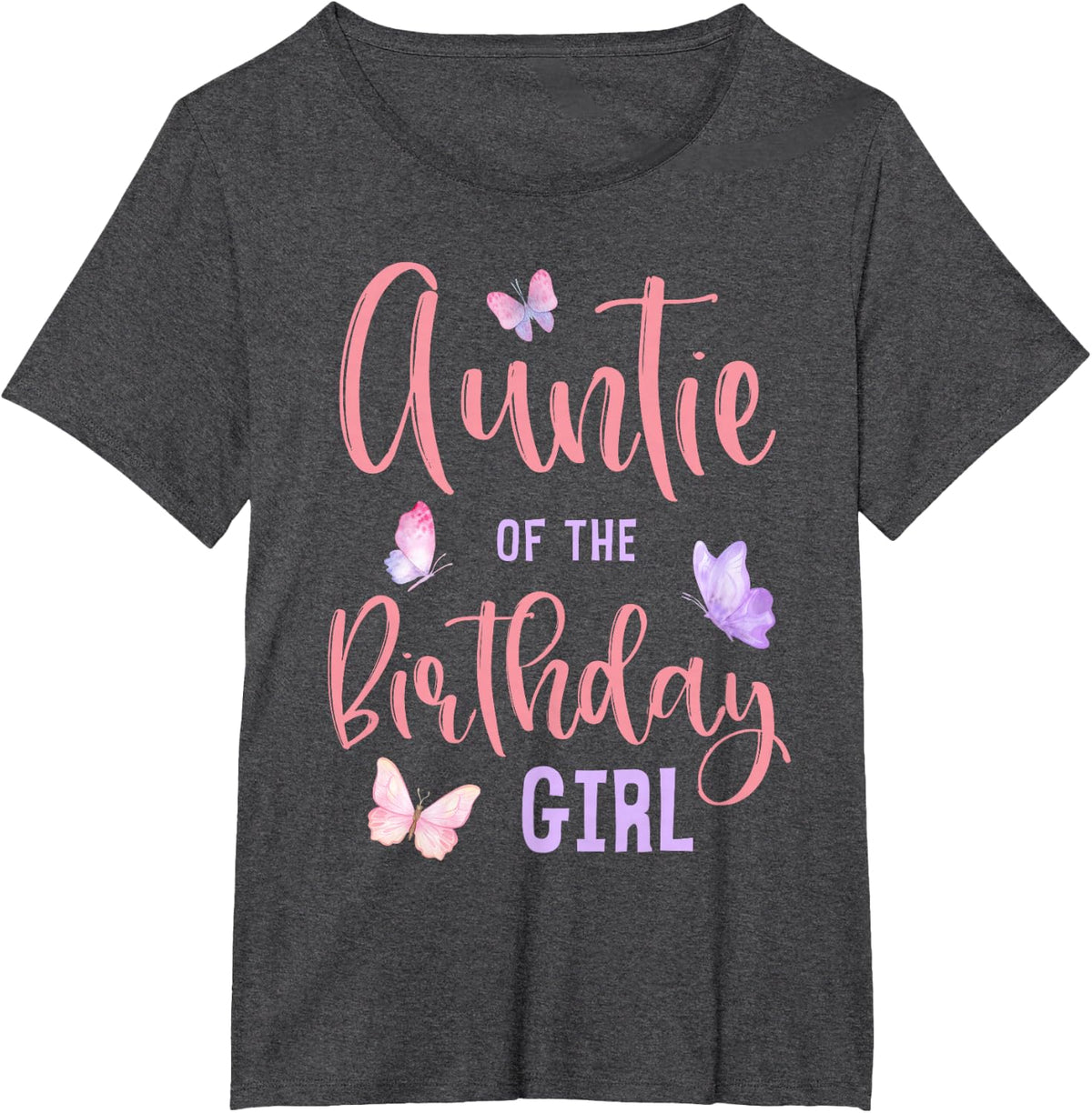 Auntie of The Birthday Girl Butterfly Party Matching Family T-Shirt - Dark Heather Grey