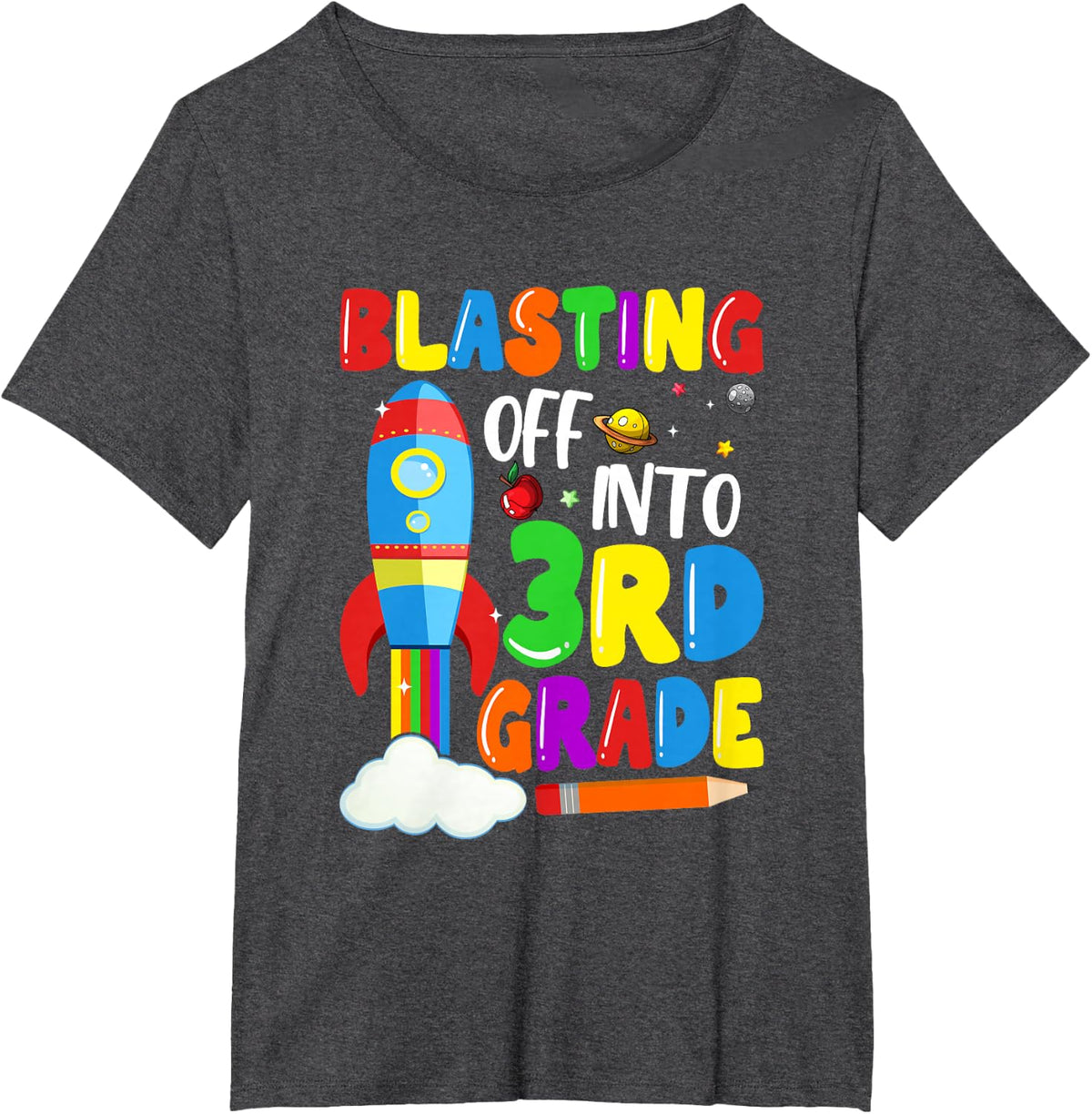 Blasting Off Into 3rd Grade Funny Back To School Boys Kids T-Shirt - Dark Heather Grey