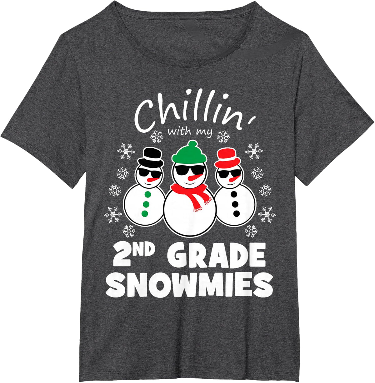 Chillin With My 2nd Grade Snowmies Funny Christmas T-Shirt - Dark Heather Grey