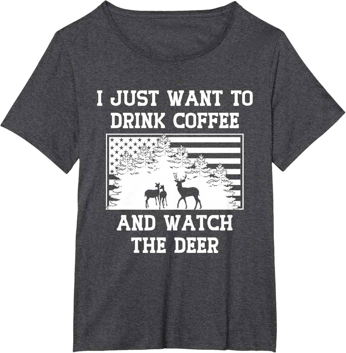 Coffee Drinker Deer Lover American Flag USA Caffeine Addict T-Shirt - Dark Heather Grey