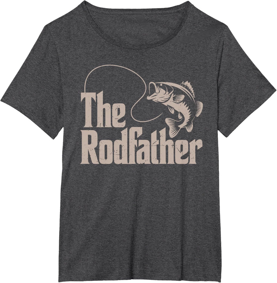 Rodfather Funny Bass Fish Dad Fishing Gift from Daughter Son T-Shirt - Dark Heather Grey