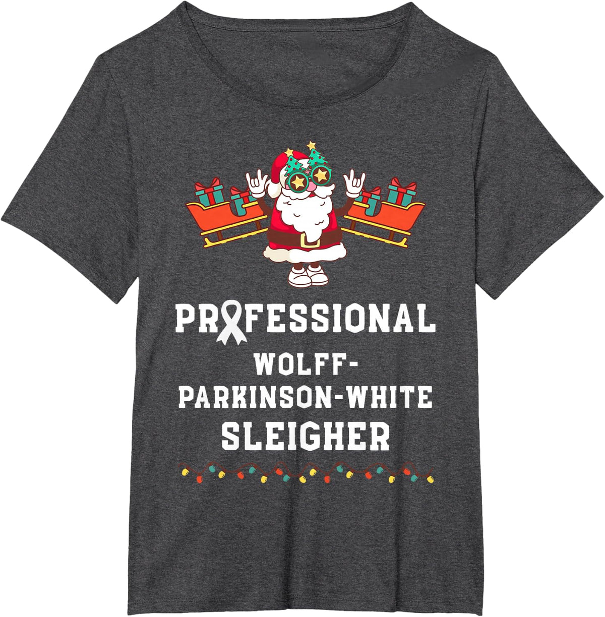 Wolff-Parkinson-White Sleigher Awareness Christmas Holiday T-Shirt - Dark Heather Grey