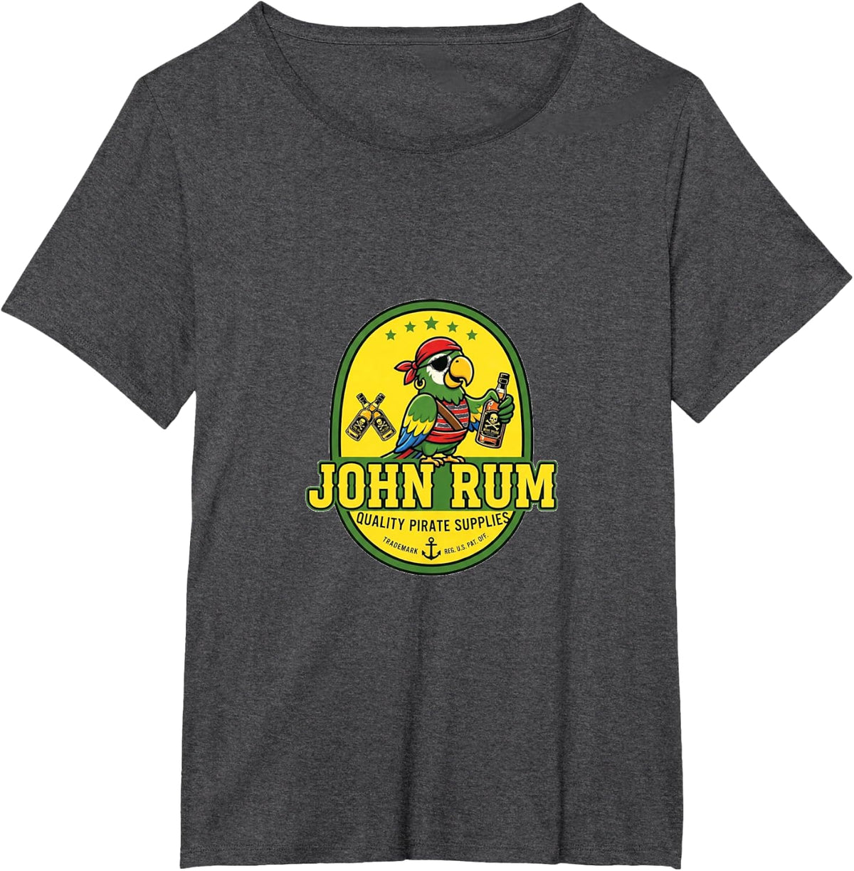 John Rum - Funny Farm Logo Parody Pirate Parrot Shirt T-Shirt - Dark Heather Grey
