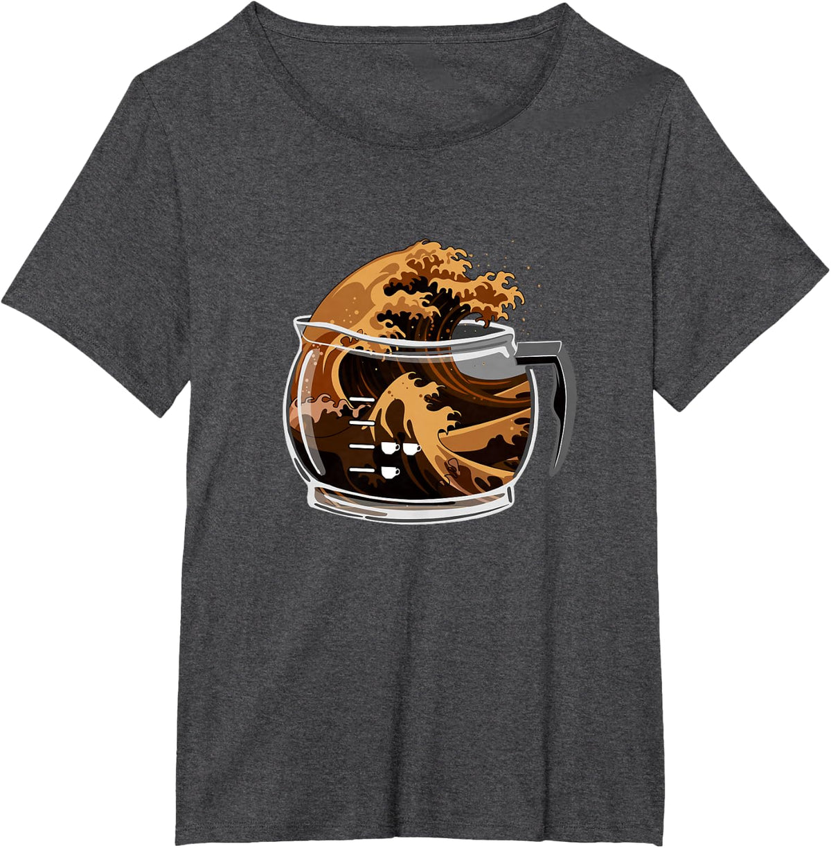 Great Wave of Coffee - Caffeine Lover Breakfast T-Shirt - Dark Heather Grey