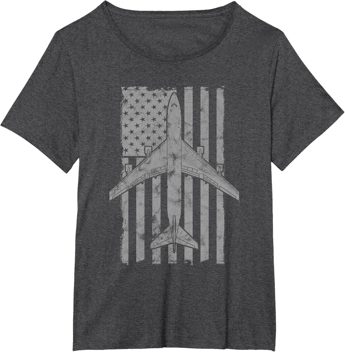 Designed For Flight 747 Jumbo Jet Vintage Flag Pilot T-Shirt - Dark Heather Grey