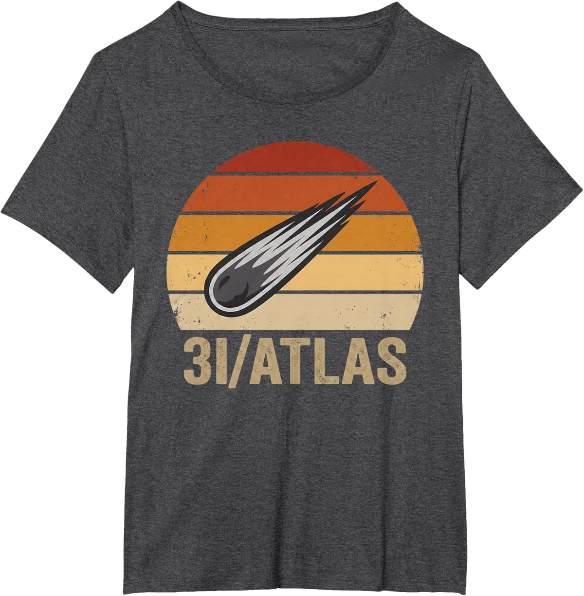 3I/Atlas Interstellar Comet Vintage Sunset Silhouette Print T-Shirt - Dark Heather Grey