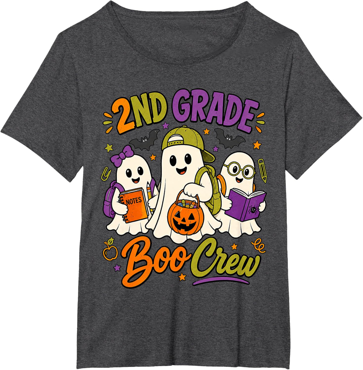 2nd Grade Boo Crew Ghost Halloween Teacher Boys Girls Kids T-Shirt - Dark Heather Grey