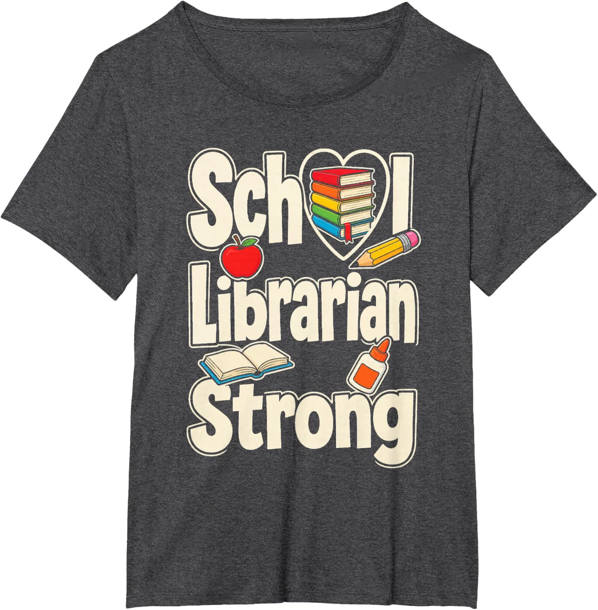 School Librarian Strong Elementary Library Heart Open Book T-Shirt - Dark Heather Grey