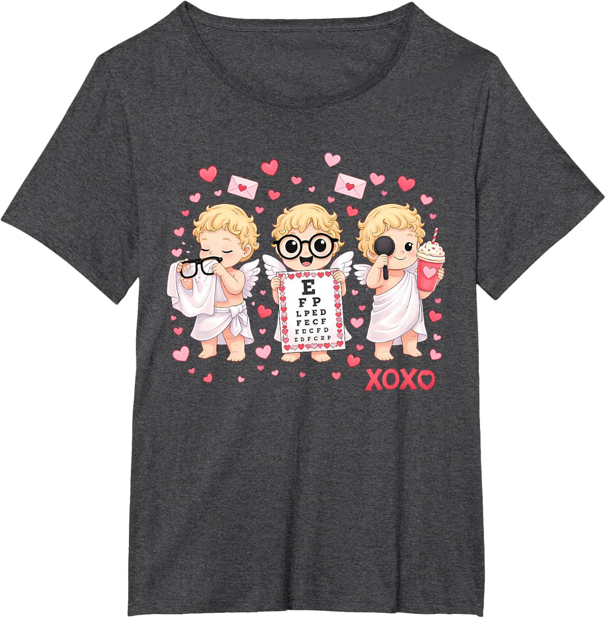 XOXO Cupid Vision Squad Optometrist Valentines Day Eye Dr T-Shirt - Dark Heather Grey