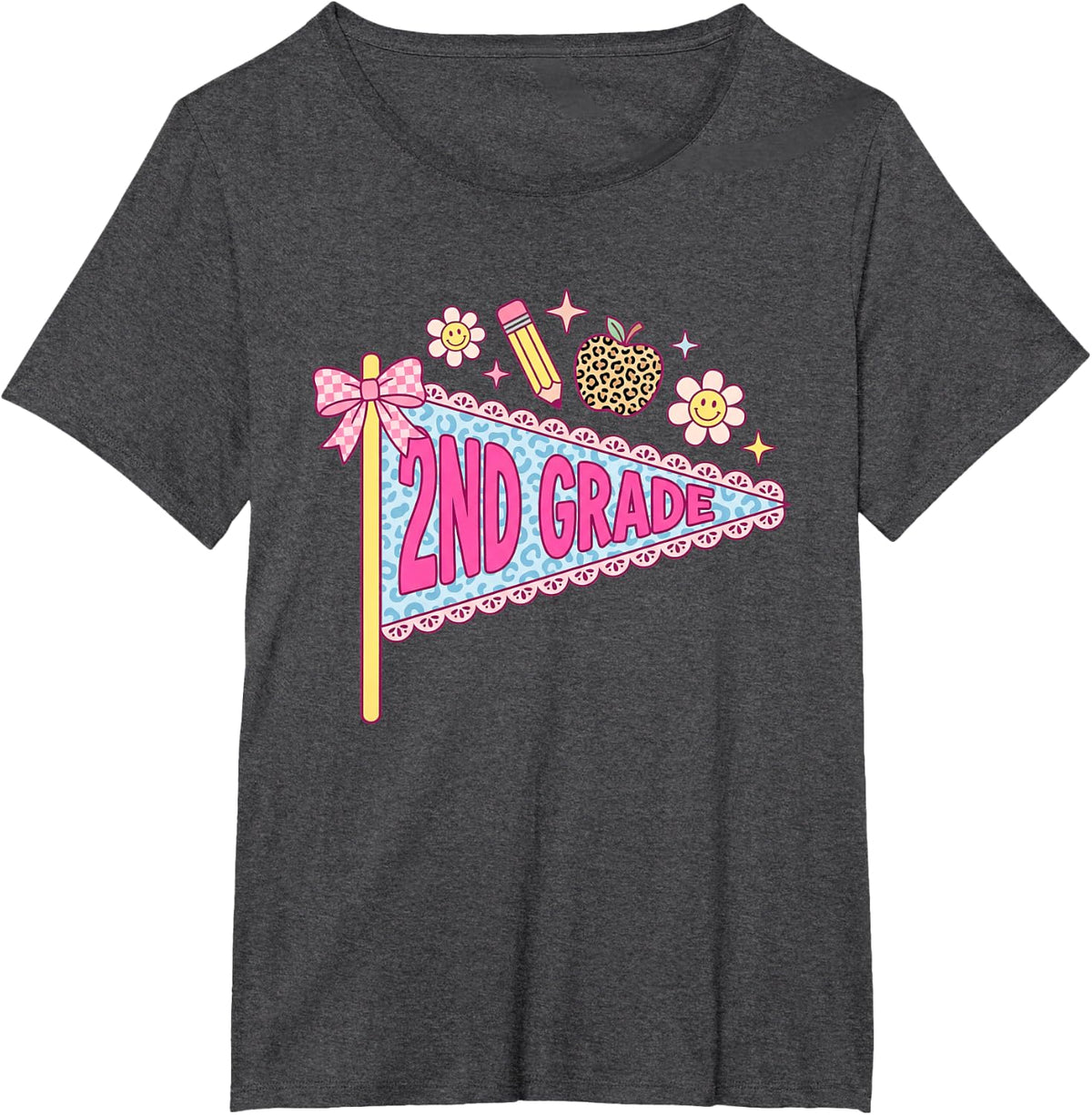 2ND Grade Back to School Pennant Flag Cute Teacher Kids T-Shirt - Dark Heather Grey
