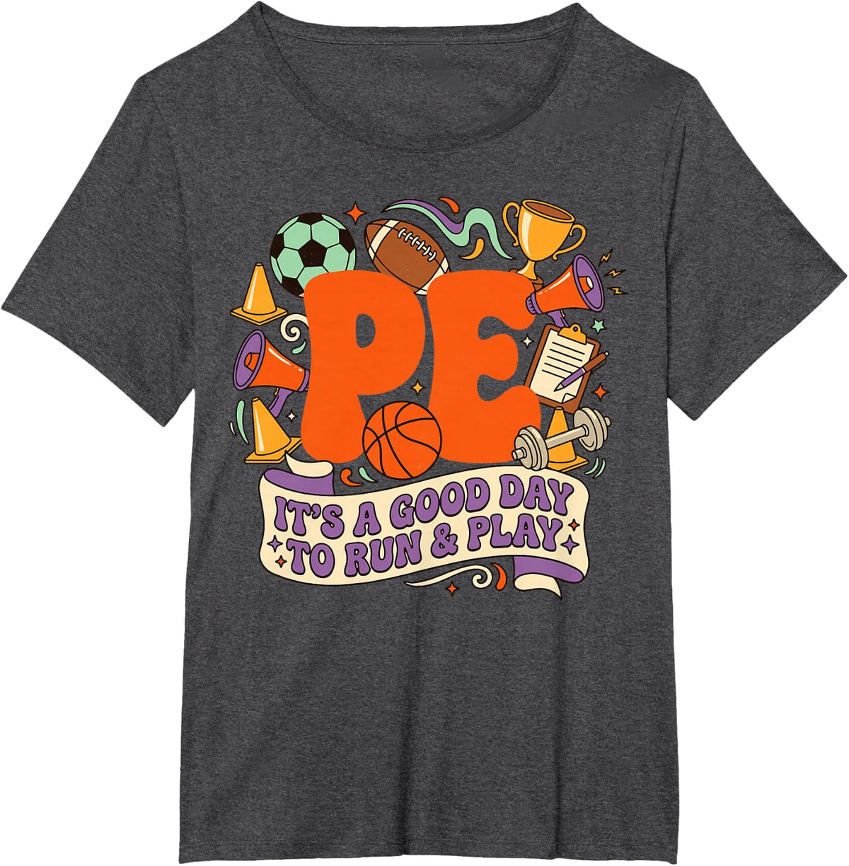 Retro PE Teacher Its A Good Day to Run and Play T-Shirt - Dark Heather Grey