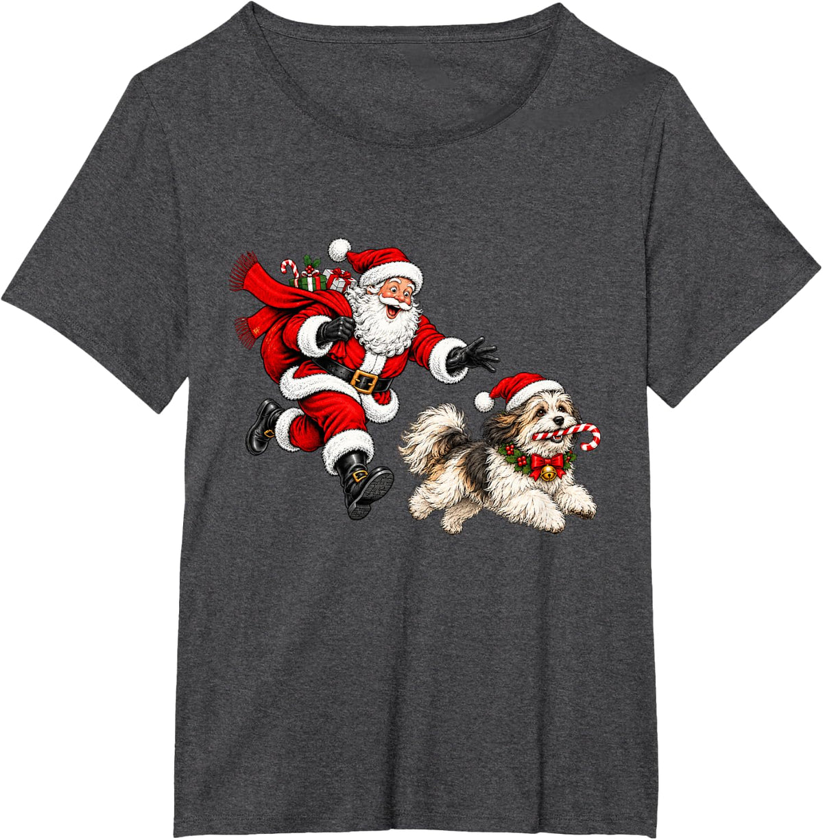 Funny Santa Chasing Havanese Christmas Dog Mom Pet T-Shirt - Dark Heather Grey