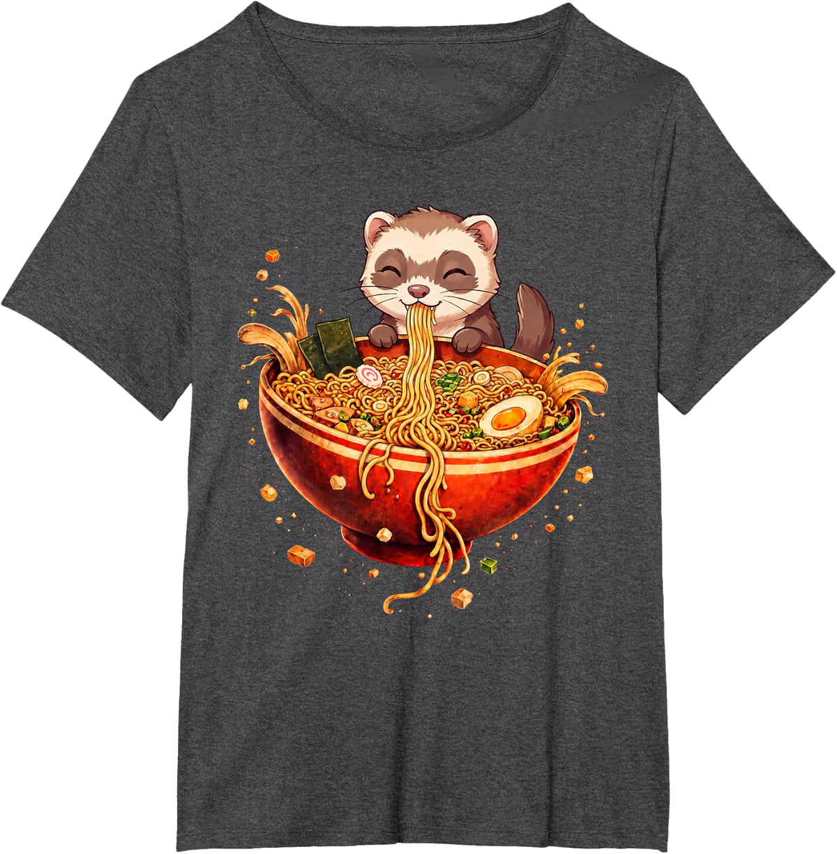 Ferret Ramen Japanese Art Funny Anime Graphic Tee Kawaii T-Shirt - Dark Heather Grey