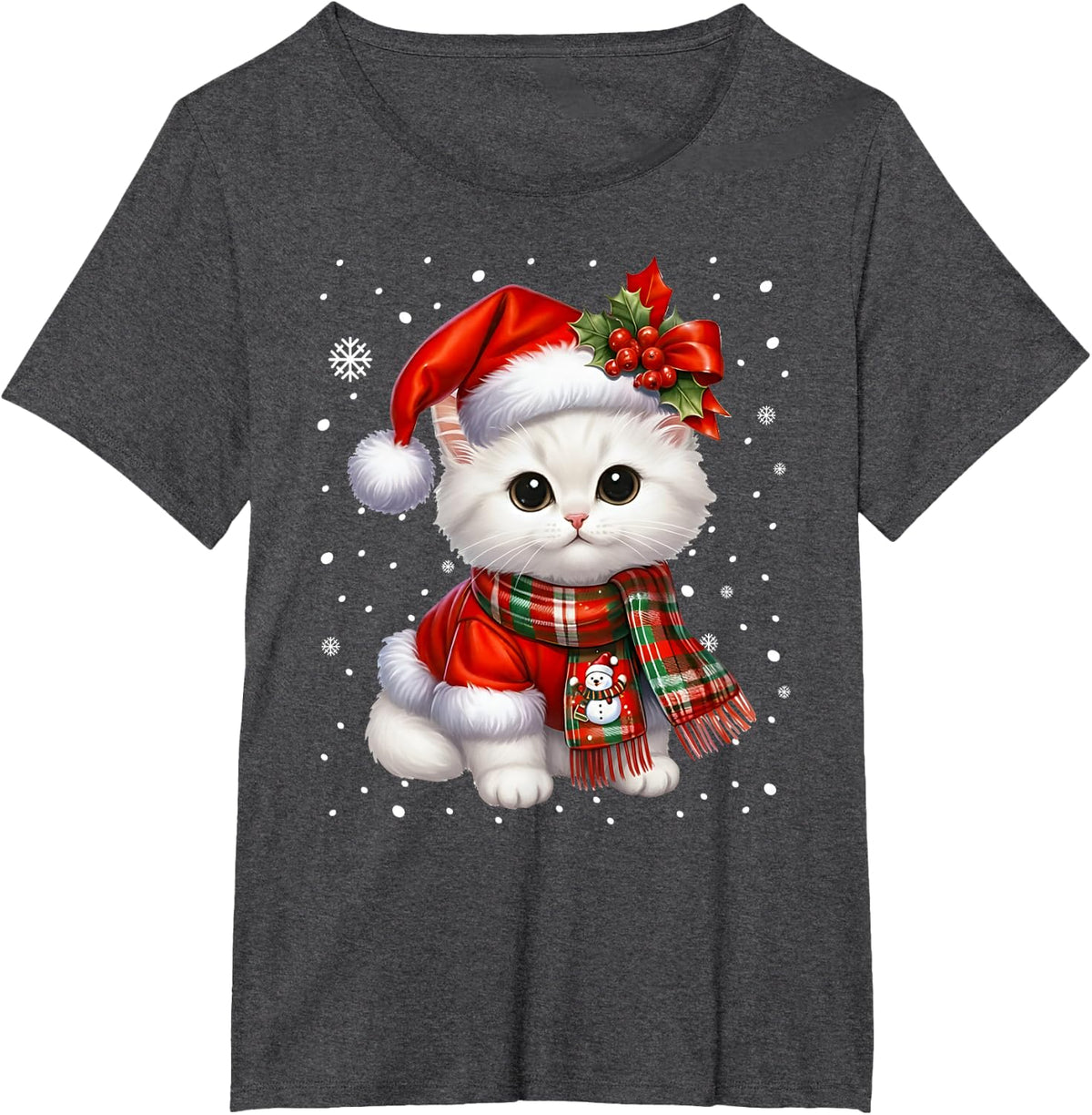 Cat Christmas Kitten Meowy Cat Lover Xmas T-Shirt - Dark Heather Grey