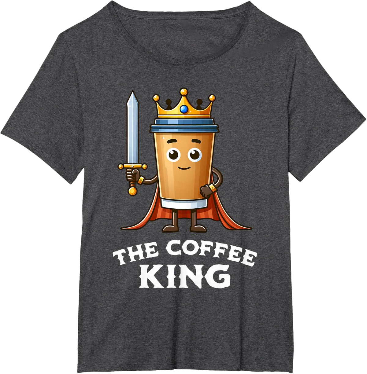 The Coffee King Funny Coffee Breakfast Lover Cafe Barista T-Shirt - Dark Heather Grey