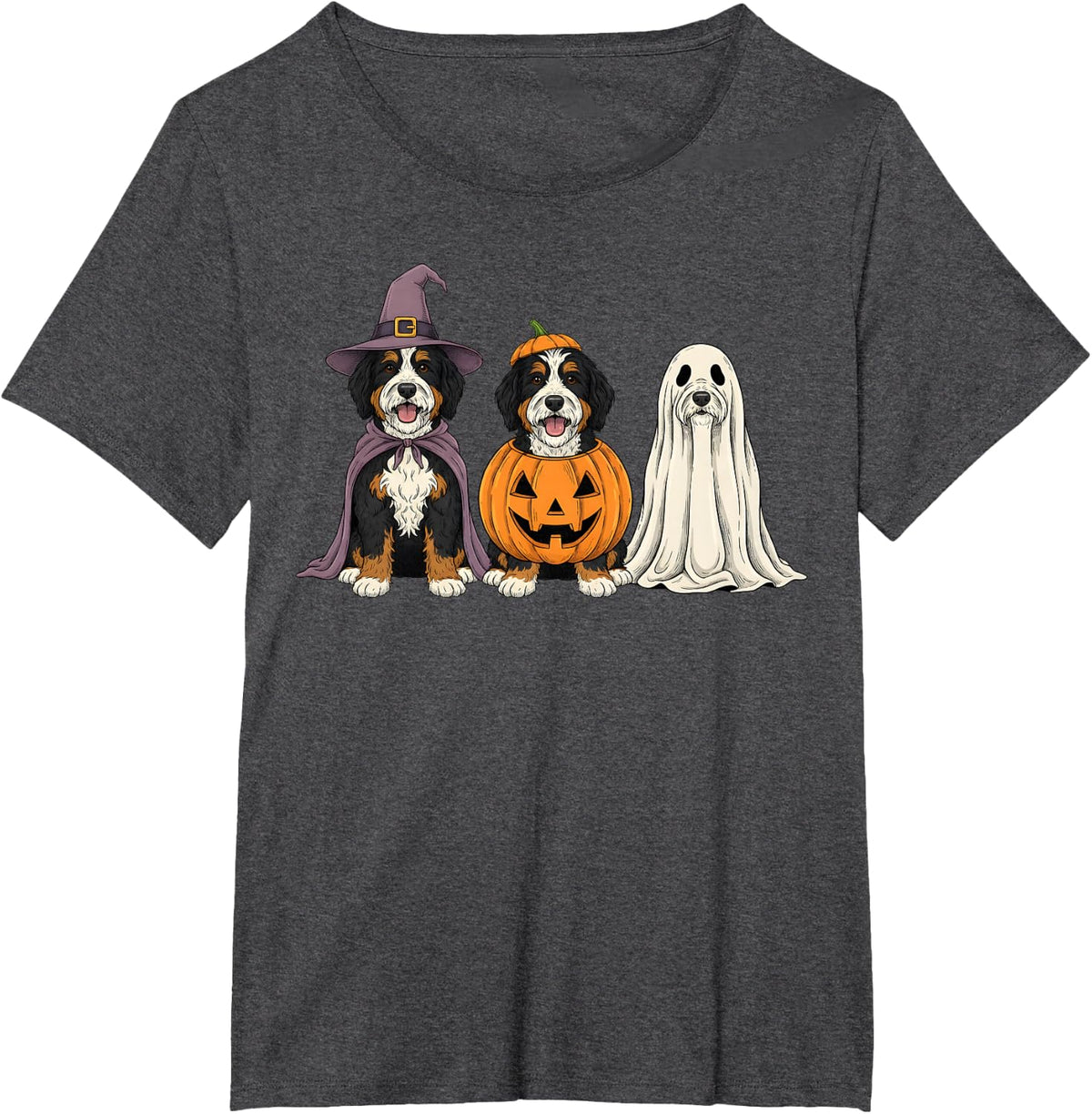 Spooky Ghost Bernedoodle Pumpkin Halloween Doodle Dog Lover T-Shirt - Dark Heather Grey