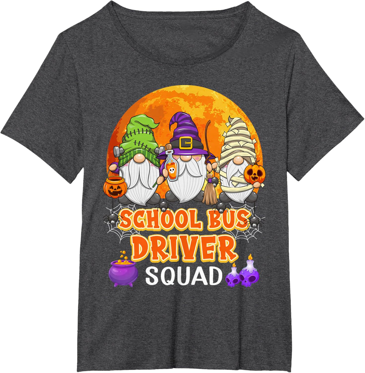 School Bus Driver Squad Halloween Drivers Gnome Matching T-Shirt - Dark Heather Grey