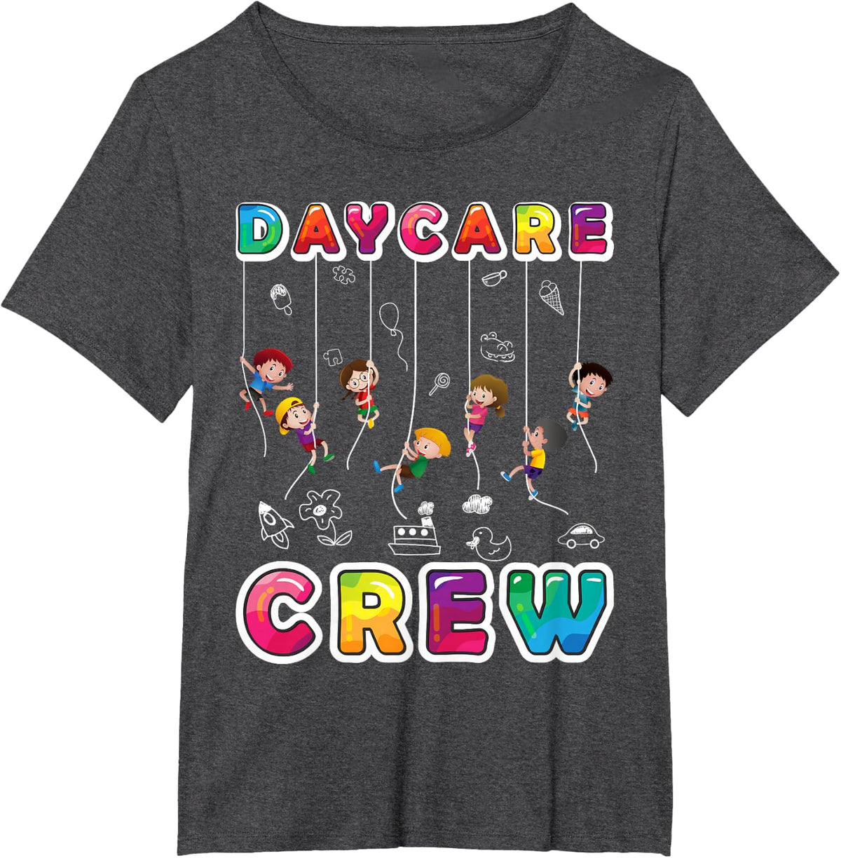 Daycare Crew Provider Gifts Funny Teacher Child Care Worker T-Shirt - Dark Heather Grey