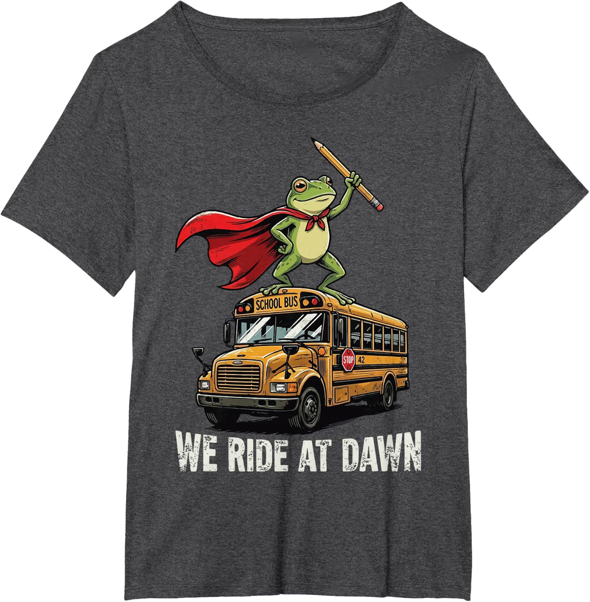 We Ride At Dawn School Bus T-Shirt - Dark Heather Grey
