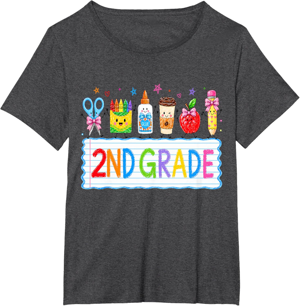 Cute 2nd Second Grade Back to School Supplies Kids Teacher T-Shirt - Dark Heather Grey